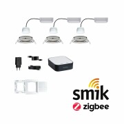 Zigbee Einbaustrahler Starterset smik Gateway mit Wandtaster + 3er Set Einbauleuchte Nova Plus Coin RGBW