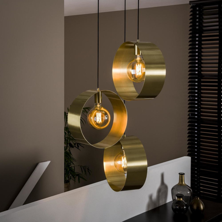 famlights famlights | Pendelleuchte Neyla in Gold E27 3-flammig Rondell