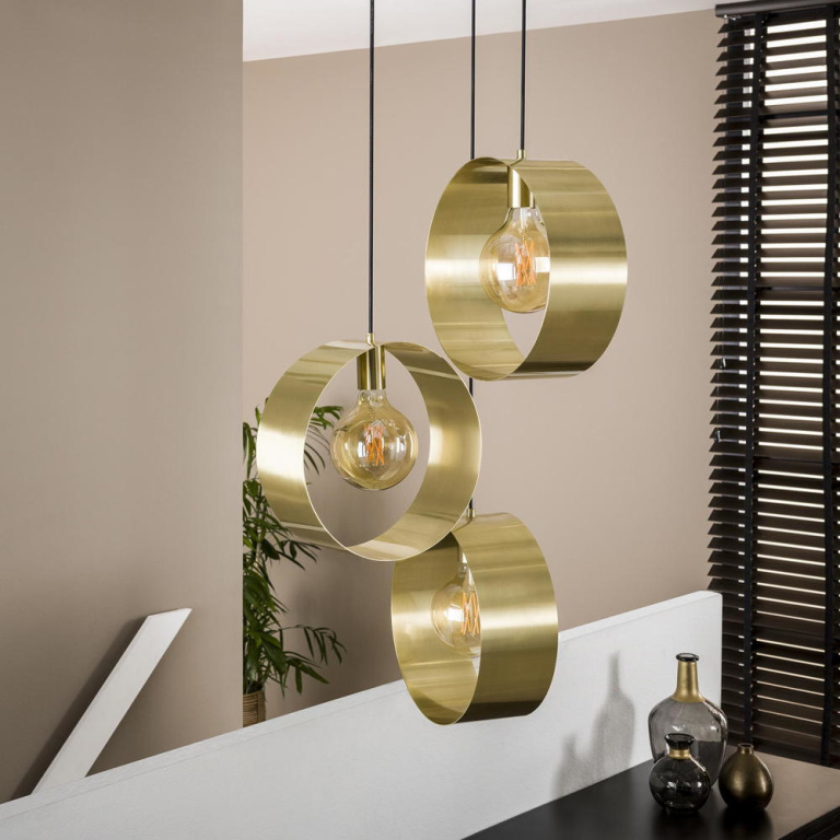 famlights famlights | Pendelleuchte Neyla in Gold E27 3-flammig Rondell