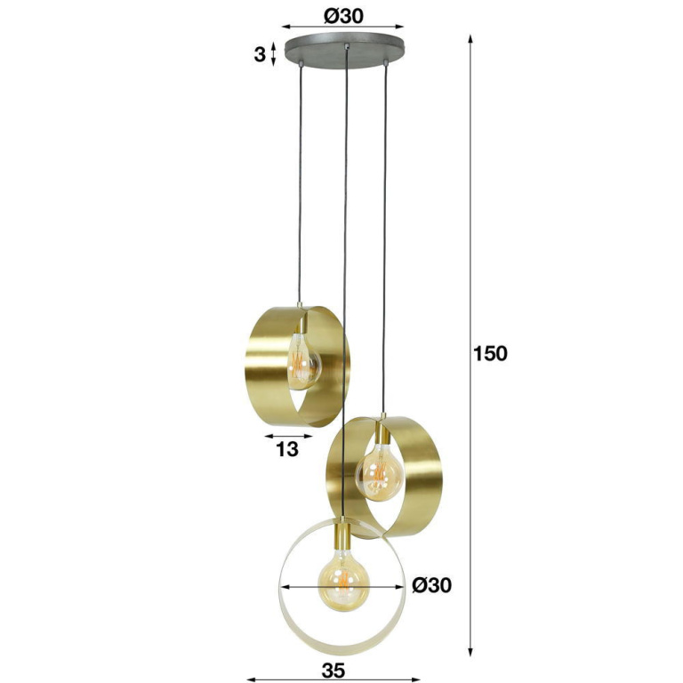 famlights famlights | Pendelleuchte Neyla in Gold E27 3-flammig Rondell