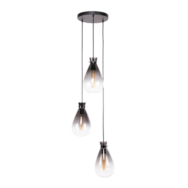 famlights famlights | Pendelleuchte Steven in Schwarz-transparent und Schwarz-matt E27 3-flammig