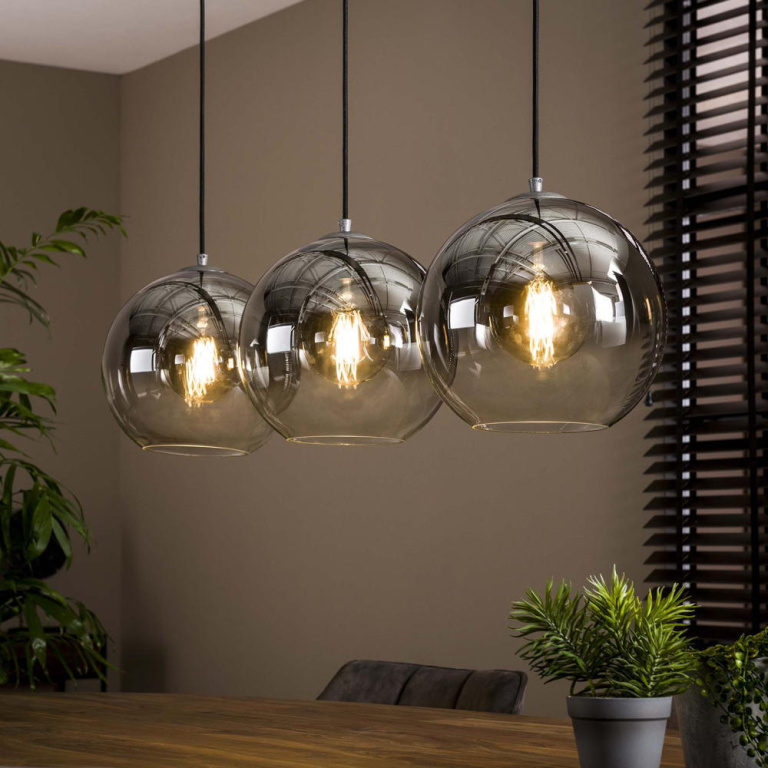 famlights famlights | Pendelleuchte Selina in Schwarz-transparent und Altsilber E27 3-flammig