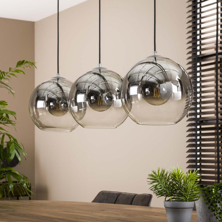 famlights famlights | Pendelleuchte Selina in Schwarz-transparent und Altsilber E27 3-flammig