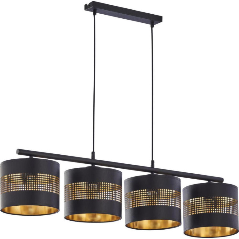 famlights famlights | Pendelleuchte Nino in Schwarz und Gold E27 4-flammig