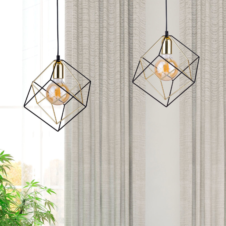 famlights famlights | Pendelleuchte Elara in Schwarz und Gold E27 1-flammig