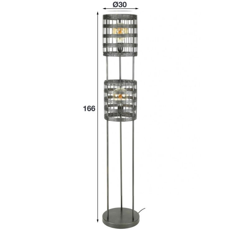 famlights famlights | Stehleuchte Leya in Altsilber und Schwarz-matt E27 2-flammig