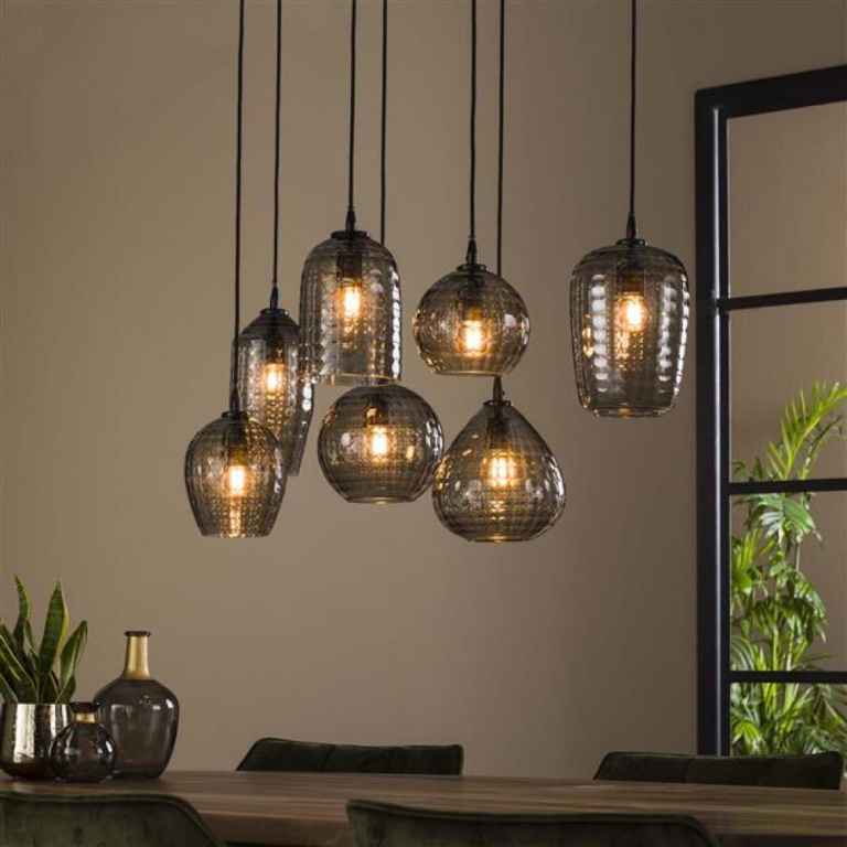 famlights famlights | Pendelleuchte Liana in Schwarz-transparent E27 7-flammig