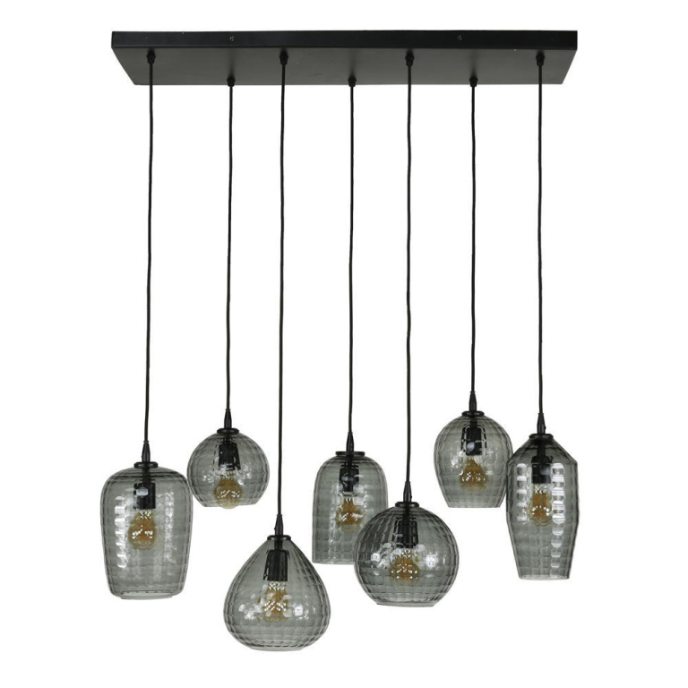 famlights famlights | Pendelleuchte Liana in Schwarz-transparent E27 7-flammig