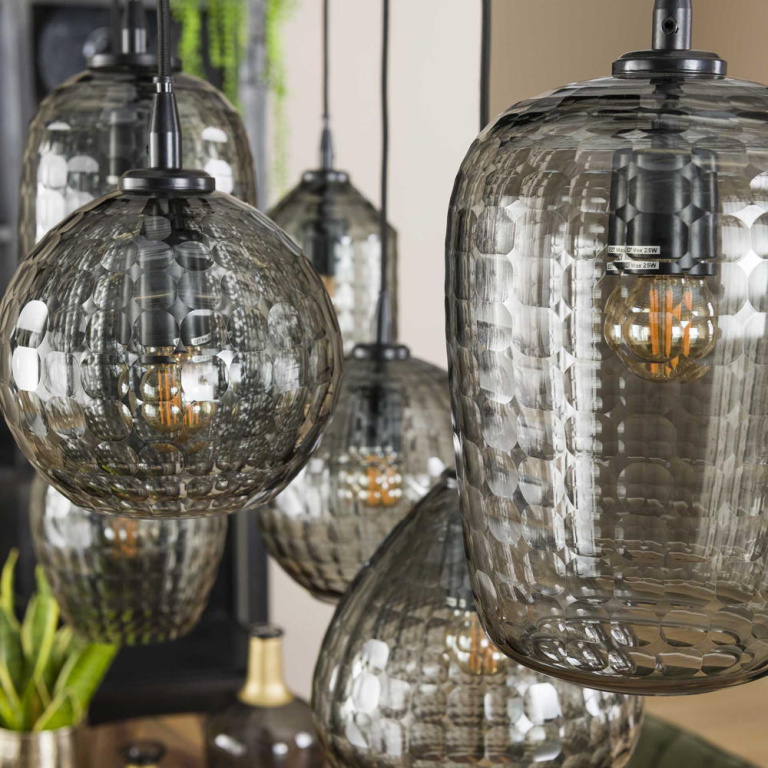 famlights famlights | Pendelleuchte Liana in Schwarz-transparent E27 7-flammig