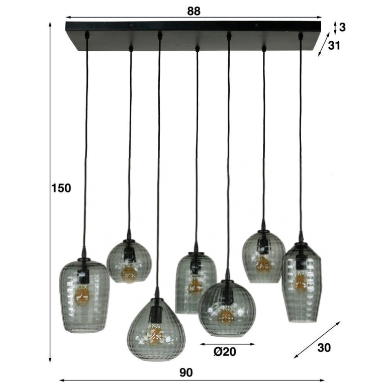 famlights famlights | Pendelleuchte Liana in Schwarz-transparent E27 7-flammig