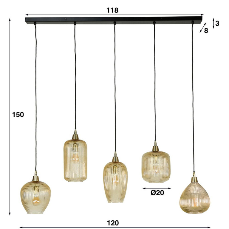 famlights famlights | Pendelleuchte Melis in Bernstein E27 5-flammig