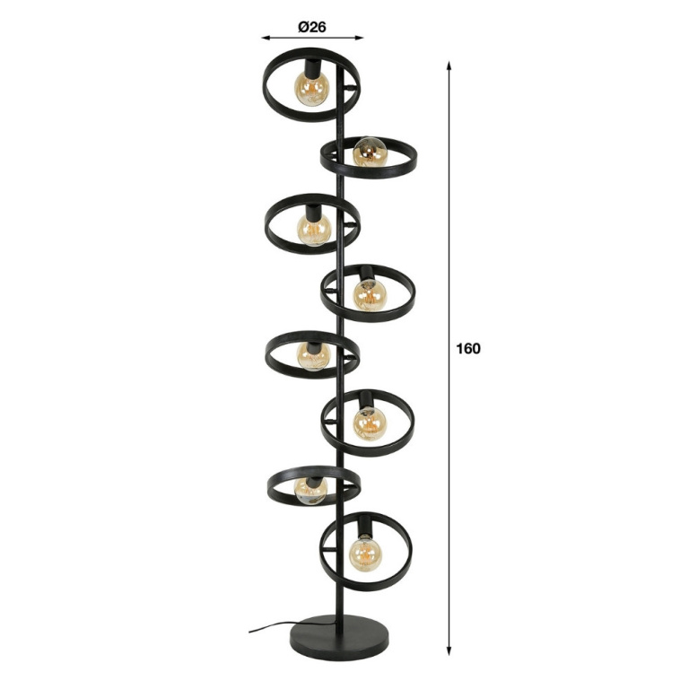 famlights famlights | Stehleuchte Christopher in Schwarz E27 8-flammig