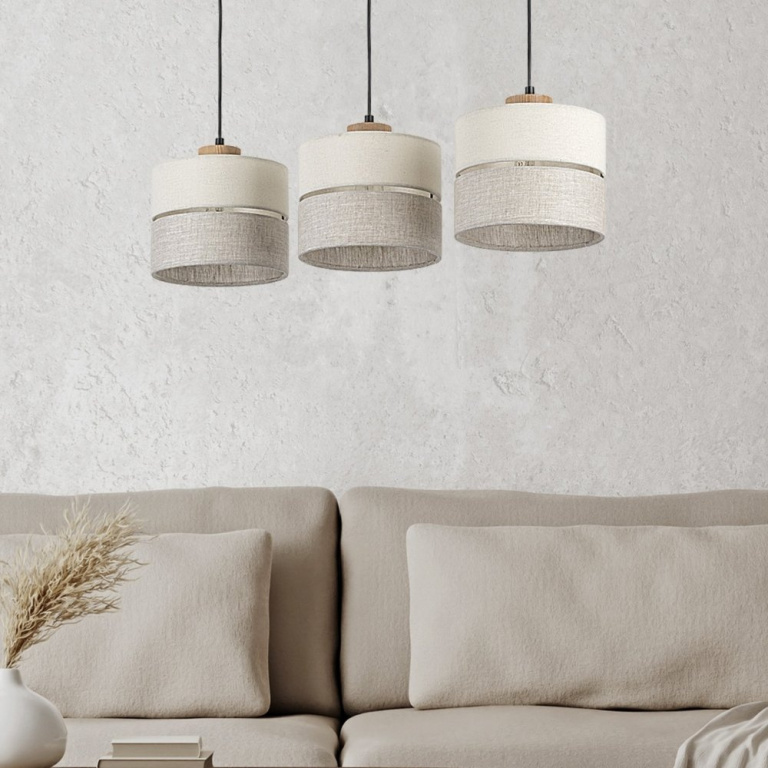 famlights famlights | Pendelleuchte Amal in Beige E27 3-flammig