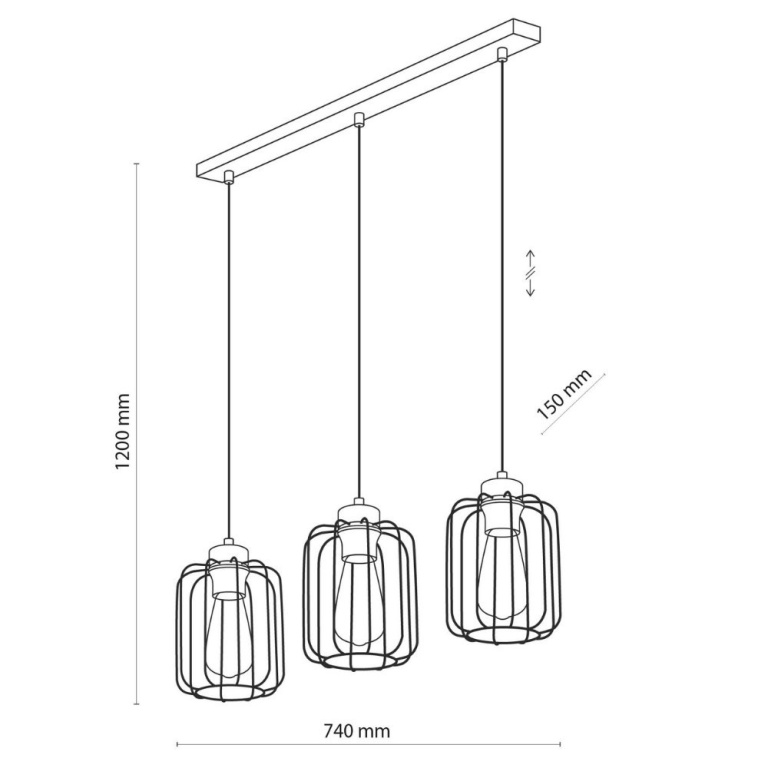 famlights famlights | Pendelleuchte Alexa in Schwarz E27 3-flammig eckig