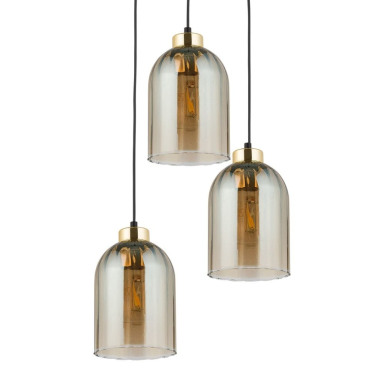 famlights famlights | Pendelleuchte Marleen in Gold E27 3-flammig