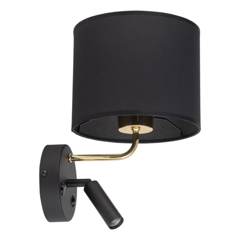 famlights famlights | Wandleuchte Thomas in Schwarz und Gold E27 mit Lesearm