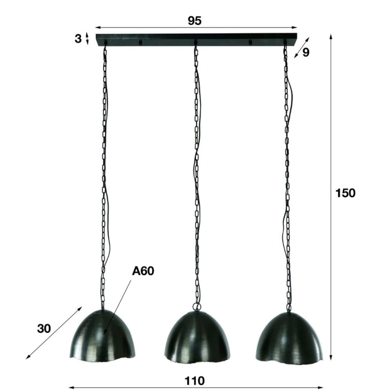 famlights famlights | Pendelleuchte Mael in Nickel-matt E27 3-flammig