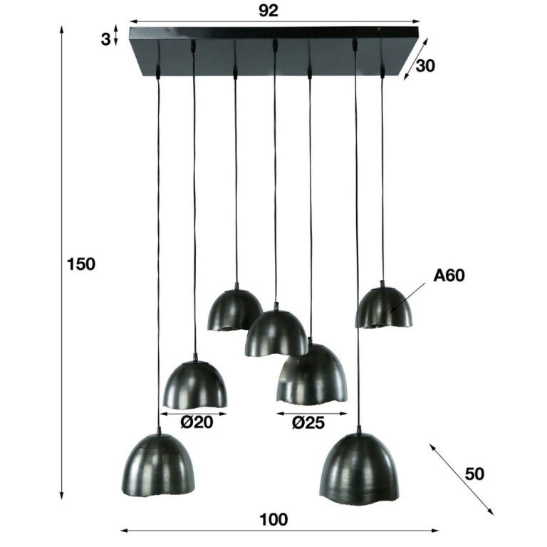 famlights famlights | Pendelleuchte Mael in Nickel-matt E27 7-flammig