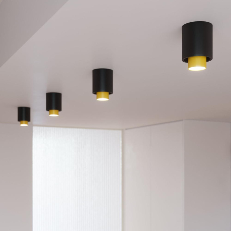 famlights famlights | Deckenaufbauspot Neele in Schwarz und Gold GU10