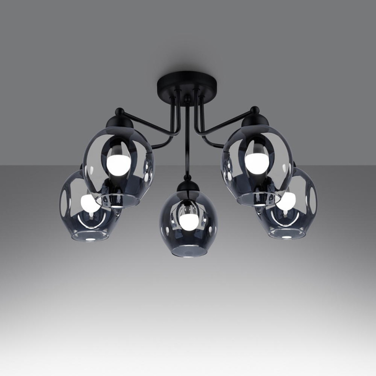 famlights famlights | Pendelleuchte Fina in Schwarz E27 5-flammig