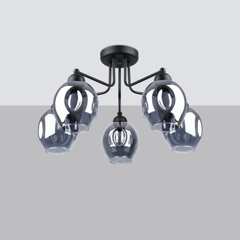 famlights famlights | Pendelleuchte Fina in Schwarz E27 5-flammig