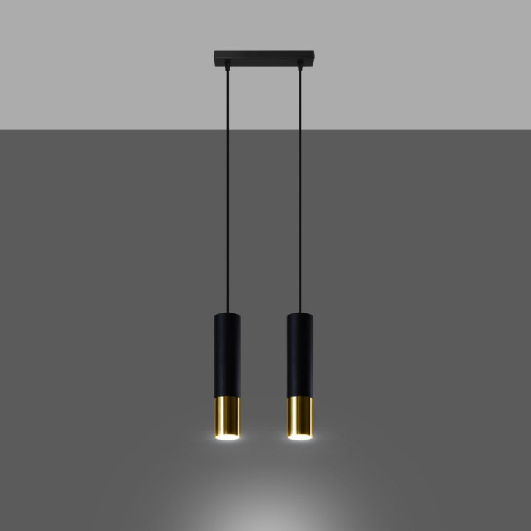 famlights famlights | Pendelleuchte Loys in Schwarz und Gold GU10 2-flammig