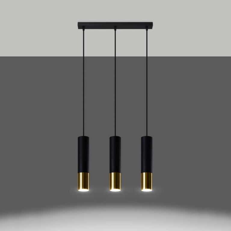 famlights famlights | Pendelleuchte Loys in Schwarz und Gold GU10 3-flammig