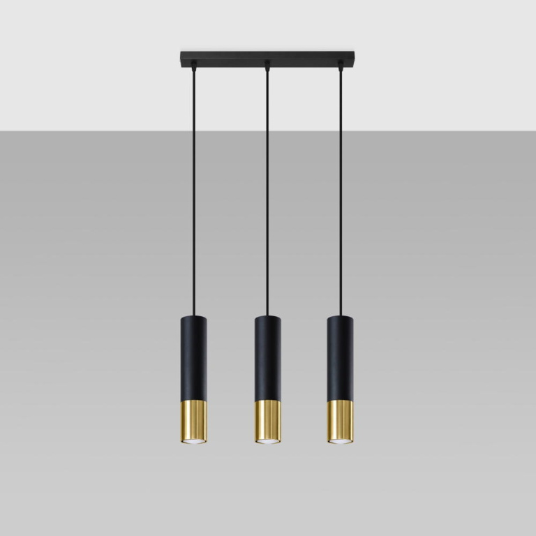 famlights famlights | Pendelleuchte Loys in Schwarz und Gold GU10 3-flammig