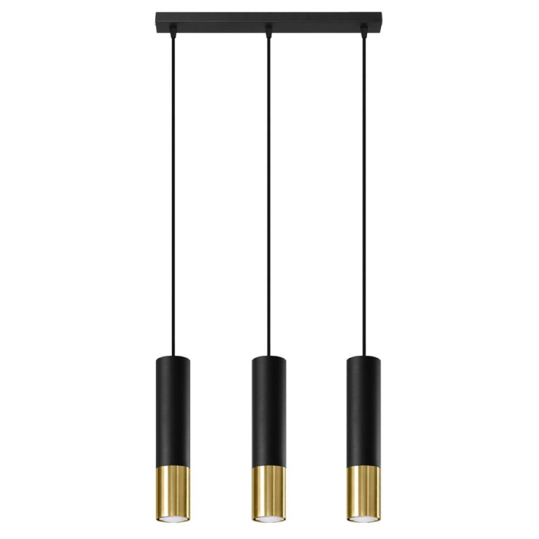 famlights famlights | Pendelleuchte Loys in Schwarz und Gold GU10 3-flammig