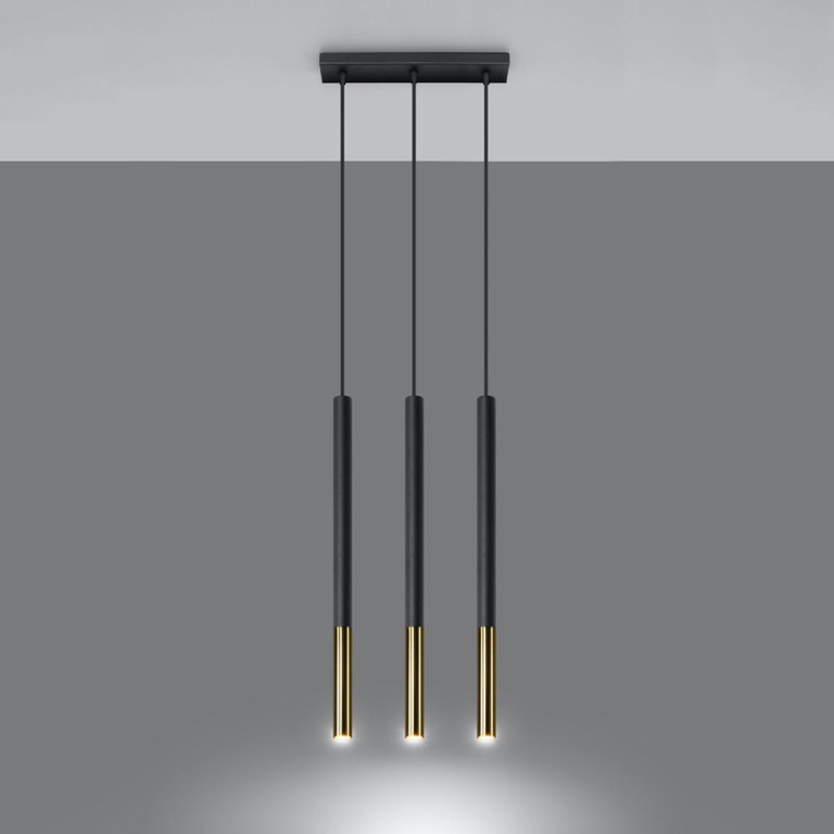 famlights famlights | Pendelleuchte Maleen in Schwarz und Gold G9 3-flammig