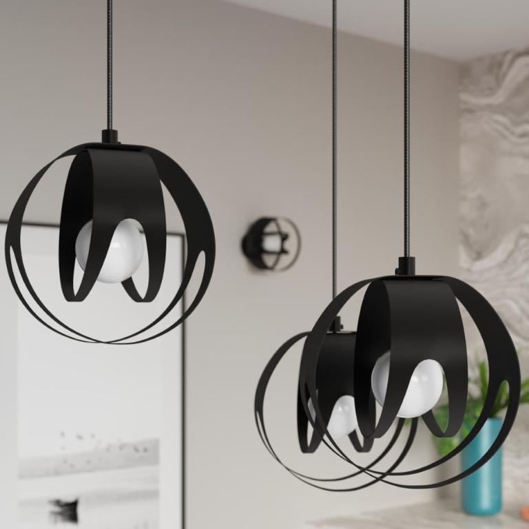 famlights famlights | Pendelleuchte Thor in Schwarz E27 1-flammig