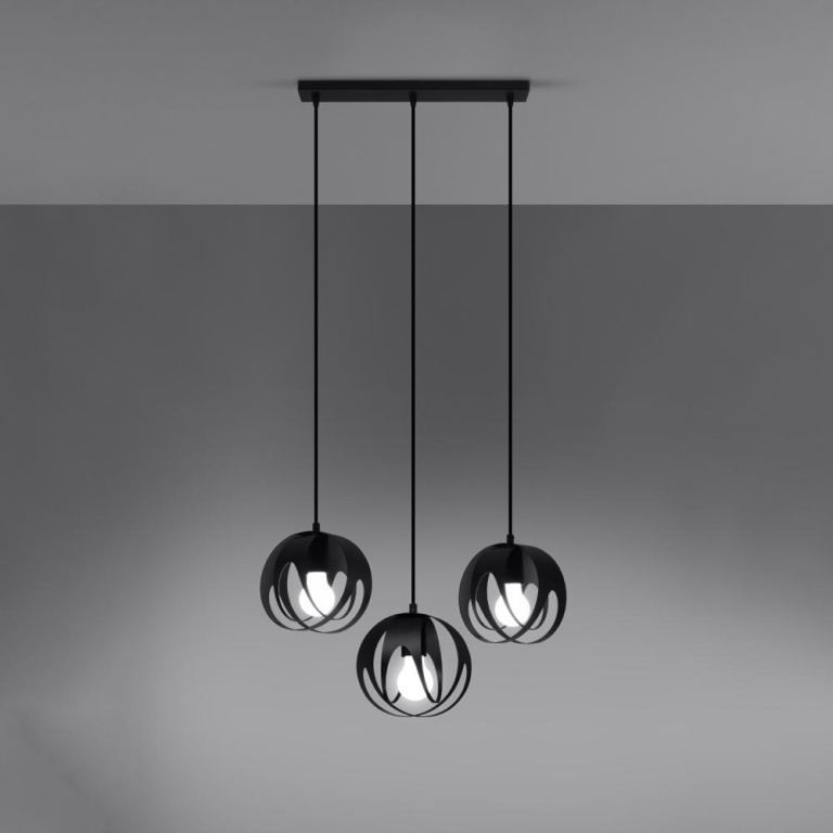 famlights famlights | Pendelleuchte Thor in Schwarz E27 3-flammig