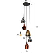 famlights | Pendelleuchte Davut in Mehrfarbig und Altsilber E27 5-flammig