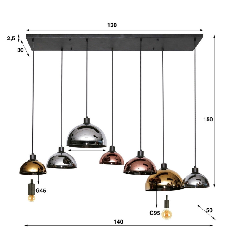 famlights famlights | Pendelleuchte Eila in Mehrfarbig und Altsilber E27 7-flammig