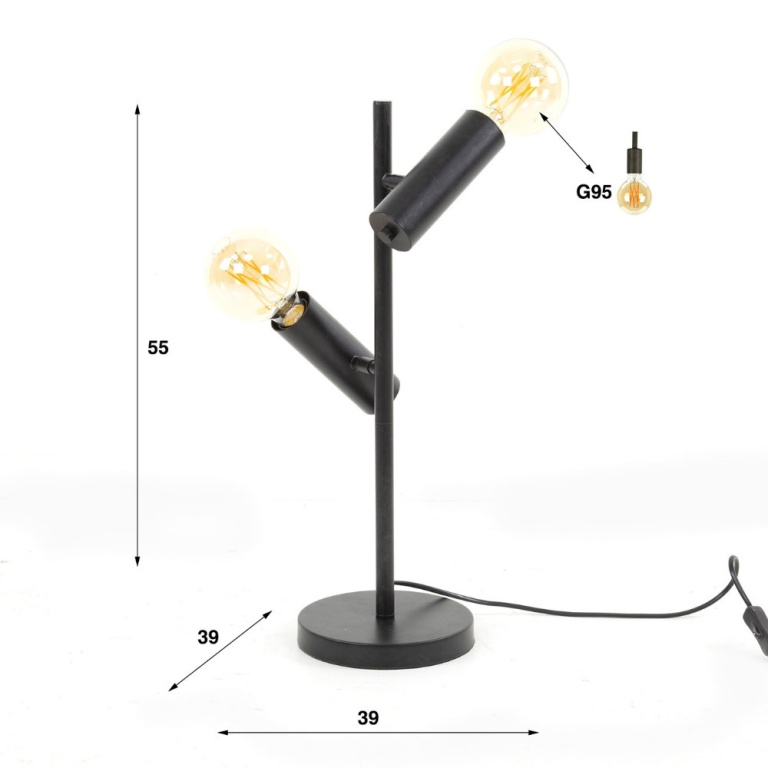 famlights famlights | Tischleuchte Fay in Anthrazit E27 2-flammig