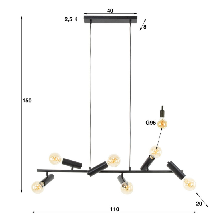 famlights famlights | Pendelleuchte Fay in Anthrazit E27 6-flammig