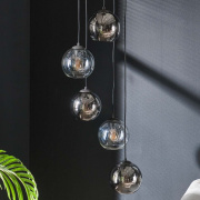 famlights | Pendelleuchte Iara in Altsilber und Transparent E27 5-flammig