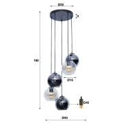 famlights | Pendelleuchte Iara in Altsilber und Transparent E27 5-flammig