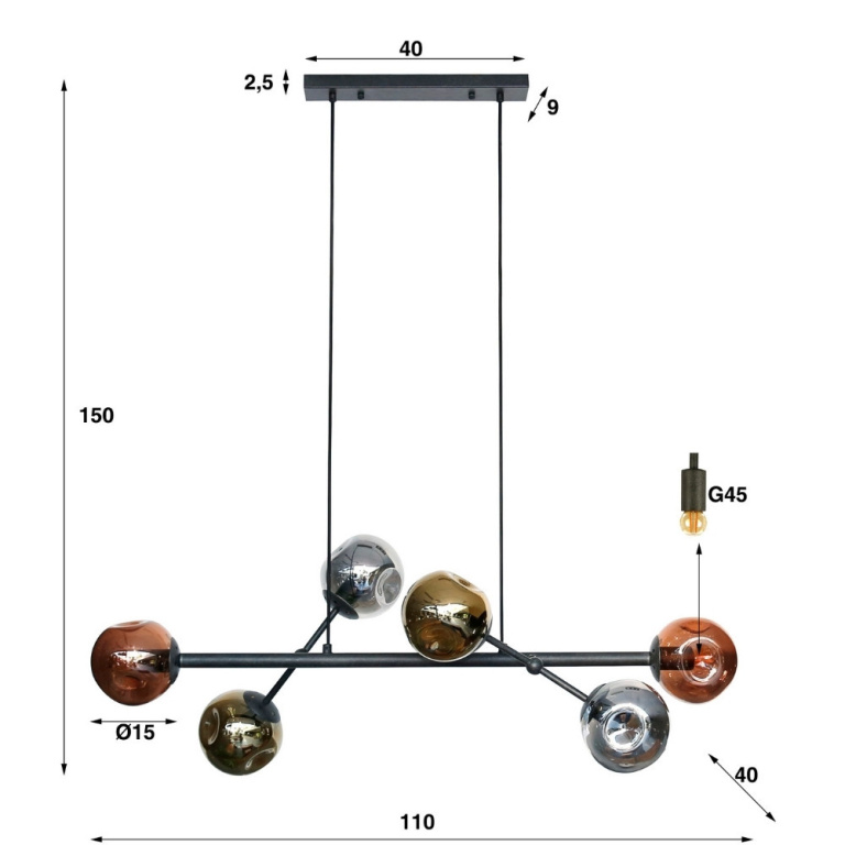 famlights famlights | Pendelleuchte Isis in Altsilber und Mehrfarbig E27 6-flammig