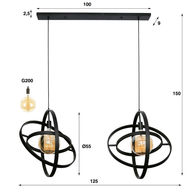 famlights famlights | Pendelleuchte Kaj in Altsilber E27 2-flammig