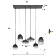 famlights | Pendelleuchte Kyra in Altsilber und Rauchglas E27 6-flammig