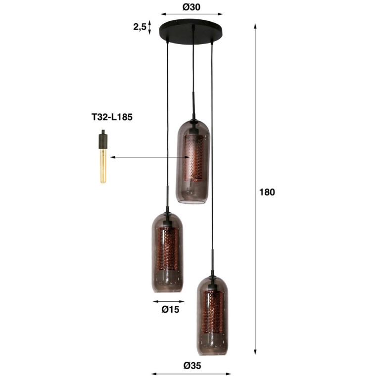 famlights famlights | Pendelleuchte Mio in Altsilber und Transparent E27 5-flammig