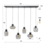 famlights | Pendelleuchte Nika in Anthrazit und Altsilber E27 6-flammig