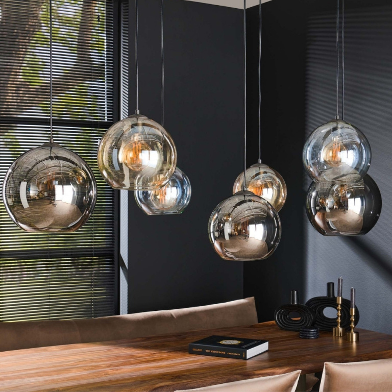 famlights famlights | Pendelleuchte Pam Orlando in Altsilber und Transparent E27 7-flammig