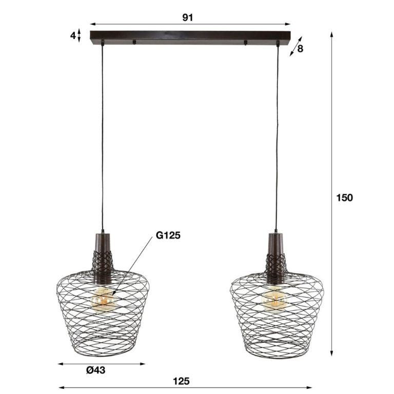 famlights famlights | Pendelleuchte Raik in Kupfer-antik E27 2-flammig