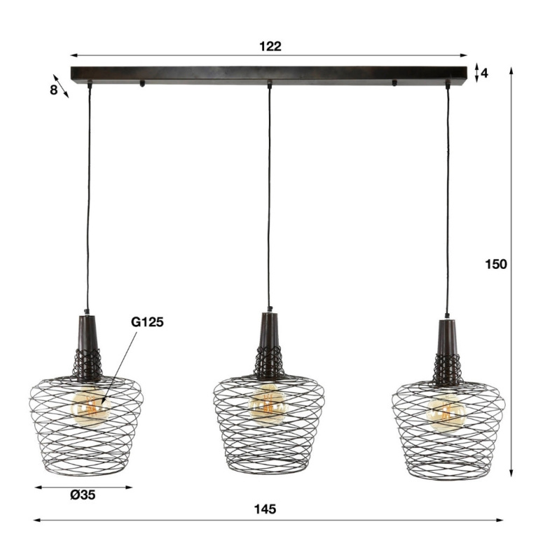 famlights famlights | Pendelleuchte Raik in Kupfer-antik E27 3-flammig