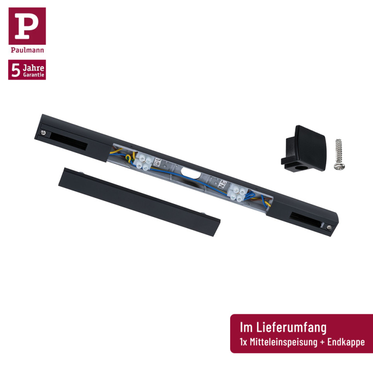 Paulmann URail LED Schienensystem Basis-Set Tubo Schwarz matt + 3 LED-Spots