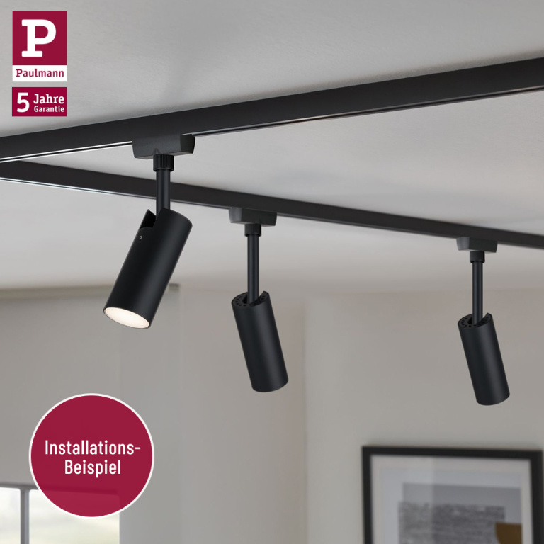 Paulmann URail LED Schienensystem Basis-Set Tubo Schwarz matt + 3 LED-Spots