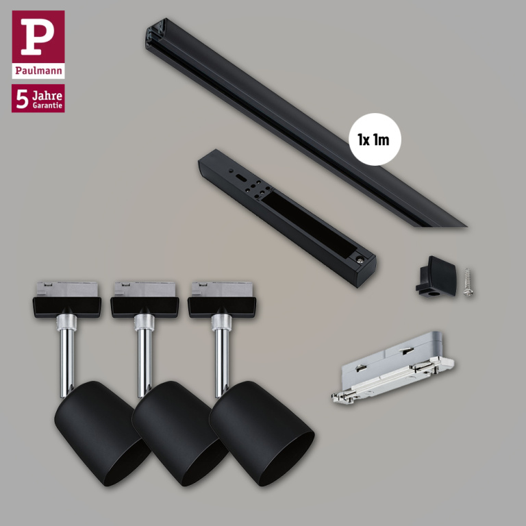 Paulmann URail Schienensystem Basis-Set Cover Schwarz matt + 3 Spots