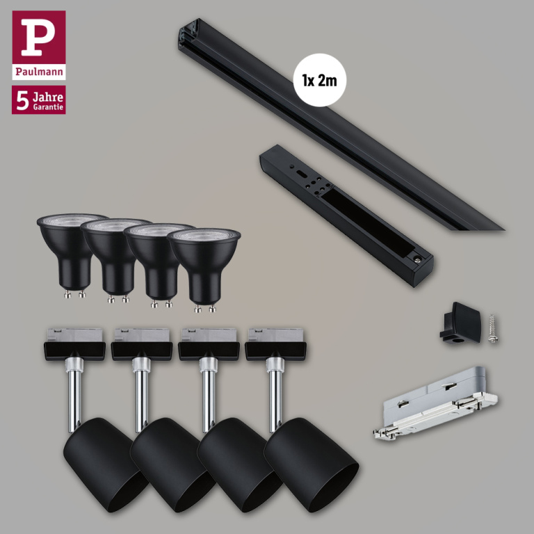 Paulmann URail Schienensystem Komplett-Set Cover Schwarz matt + 4 Spots inkl. GU10 Leuchtmittel